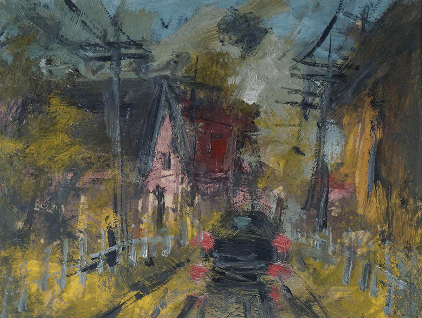 Pink house on narrow road